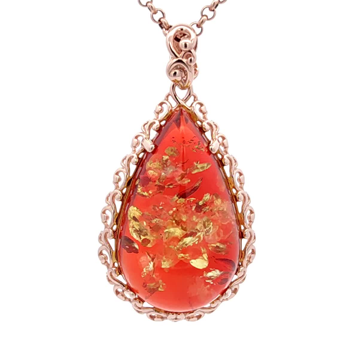 Teardrop Ruby Red Amber Silver Pendant — DARVIN (Pre-Order)