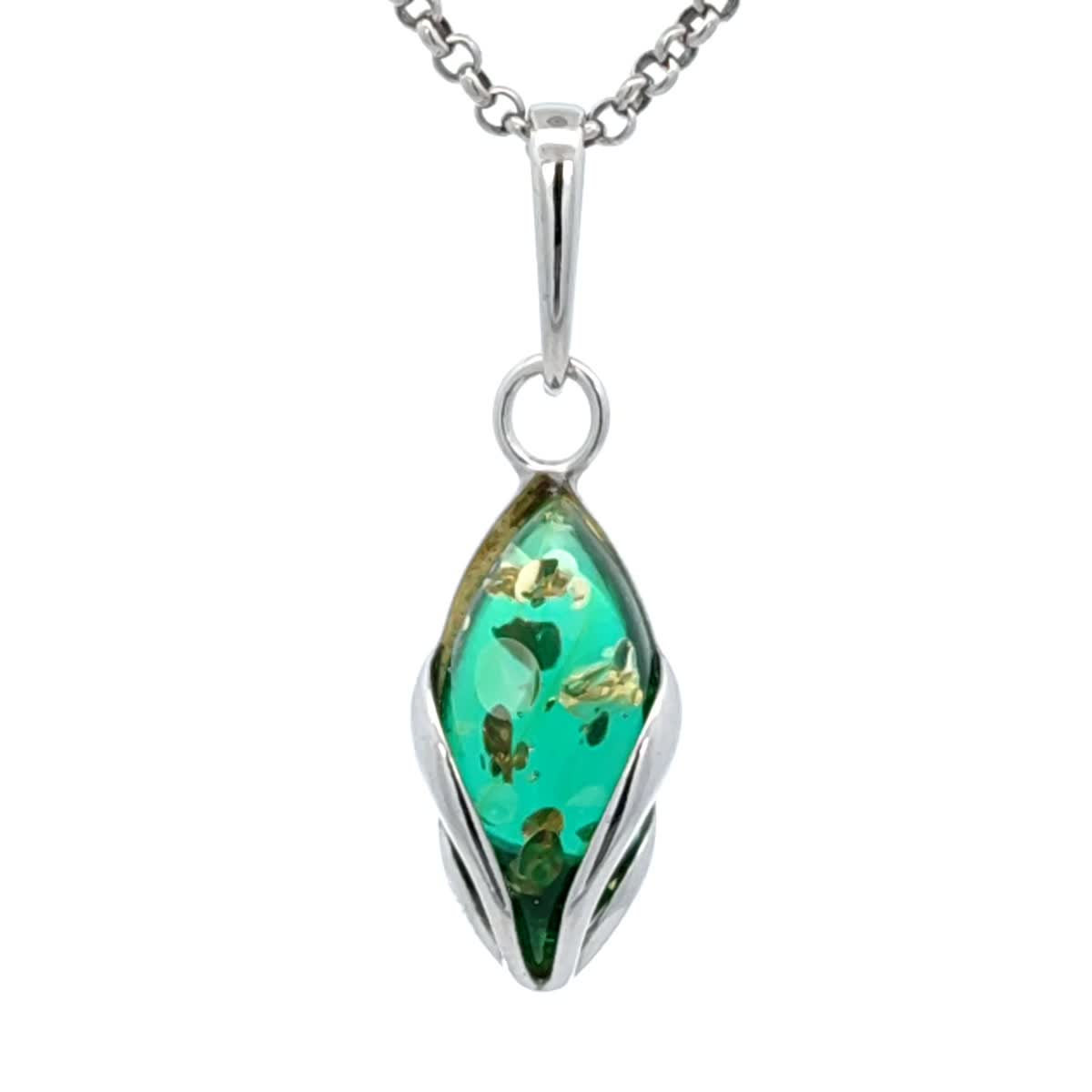 Marquise Emerald Green Amber Silver Pendant — DARVIN (Pre-Order)