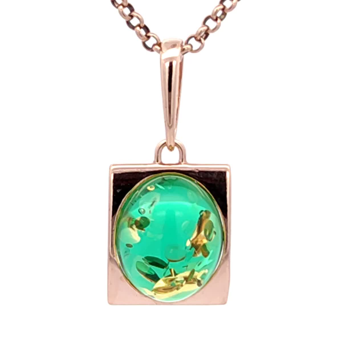Oval Emerald Green Amber Silver Pendant — DARVIN (Pre-Order)