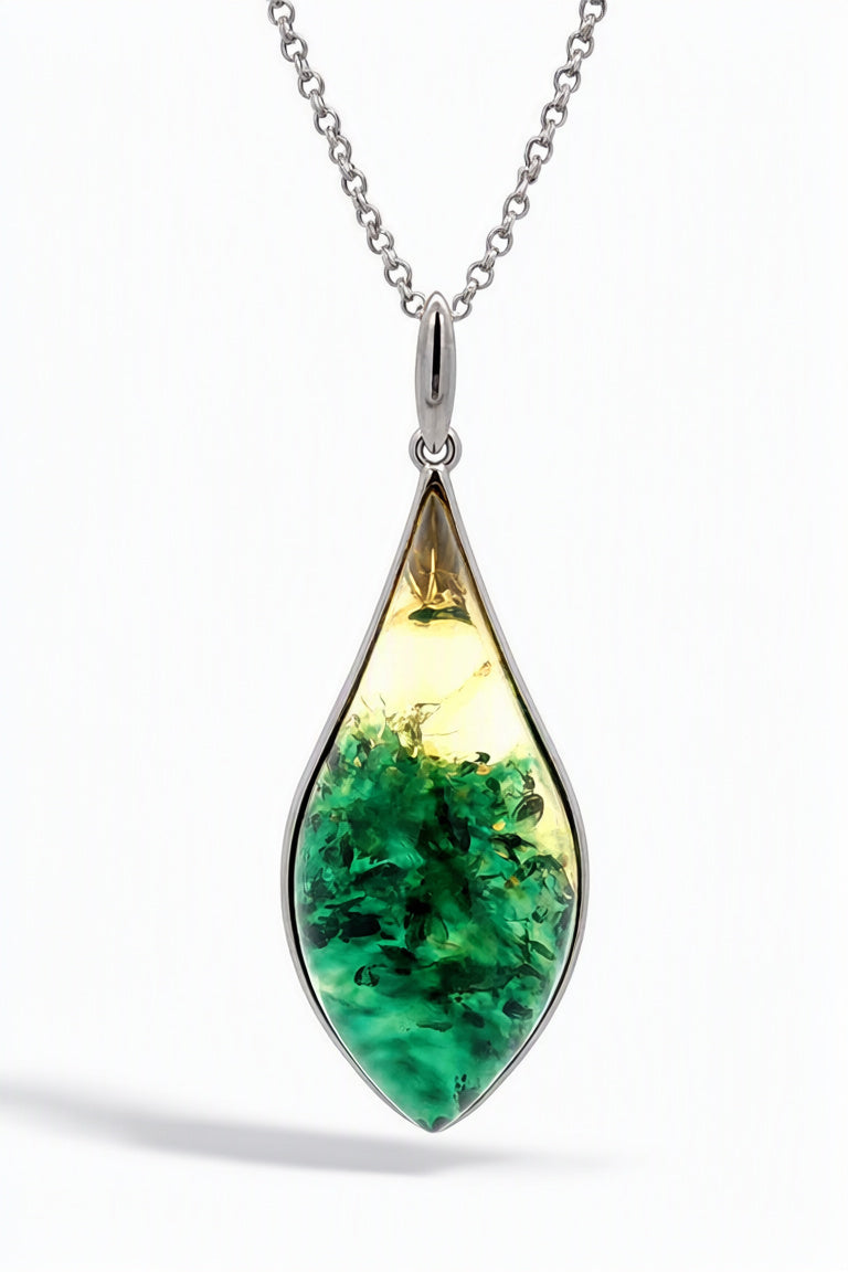 Lemon-Green Amber Silver Pendant — DARVIN (Pre-Order)