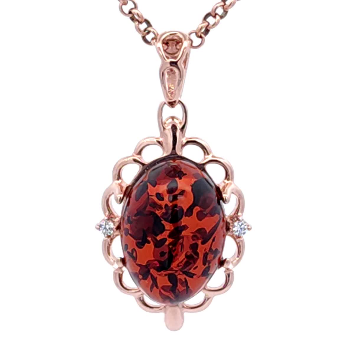 Oval Cognac, Colorless Amber Silver Pendant — DARVIN (Pre-Order)