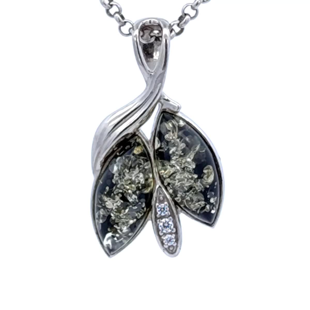 Marquise Green, Colorless Amber Silver Pendant — DARVIN (Pre-Order)