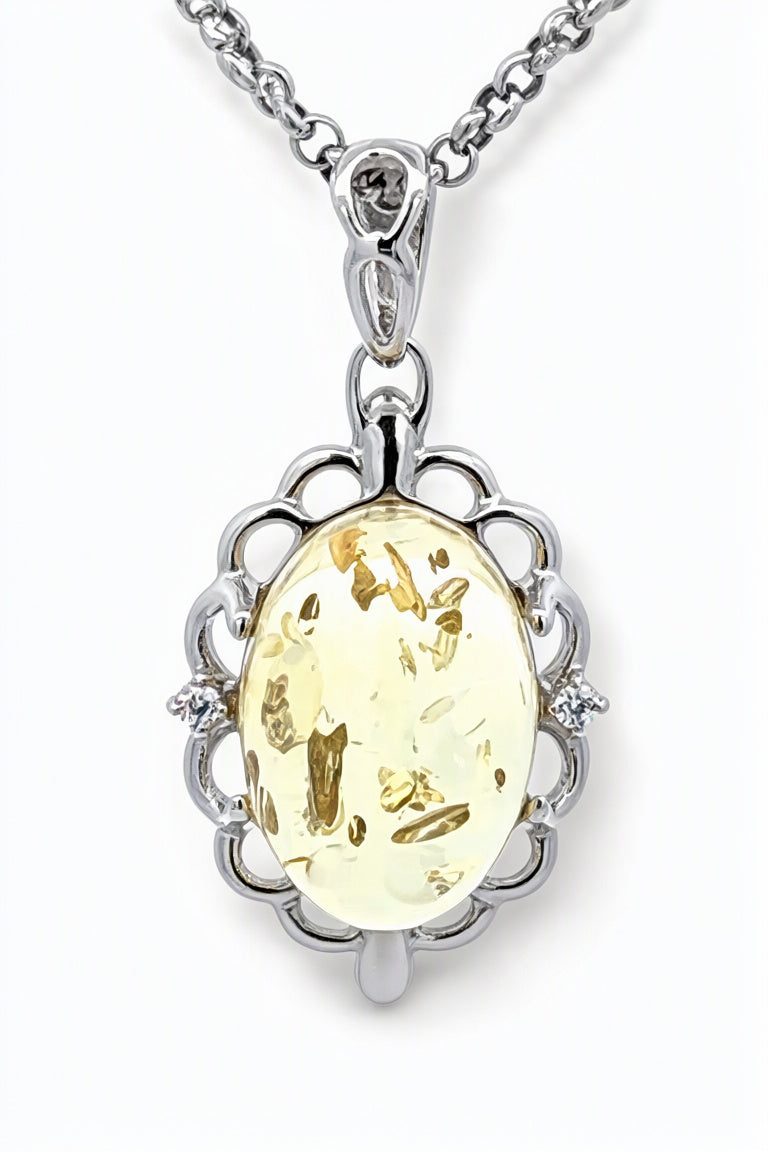 Oval Lemon, Colorless Amber Silver Pendant — DARVIN (Pre-Order)