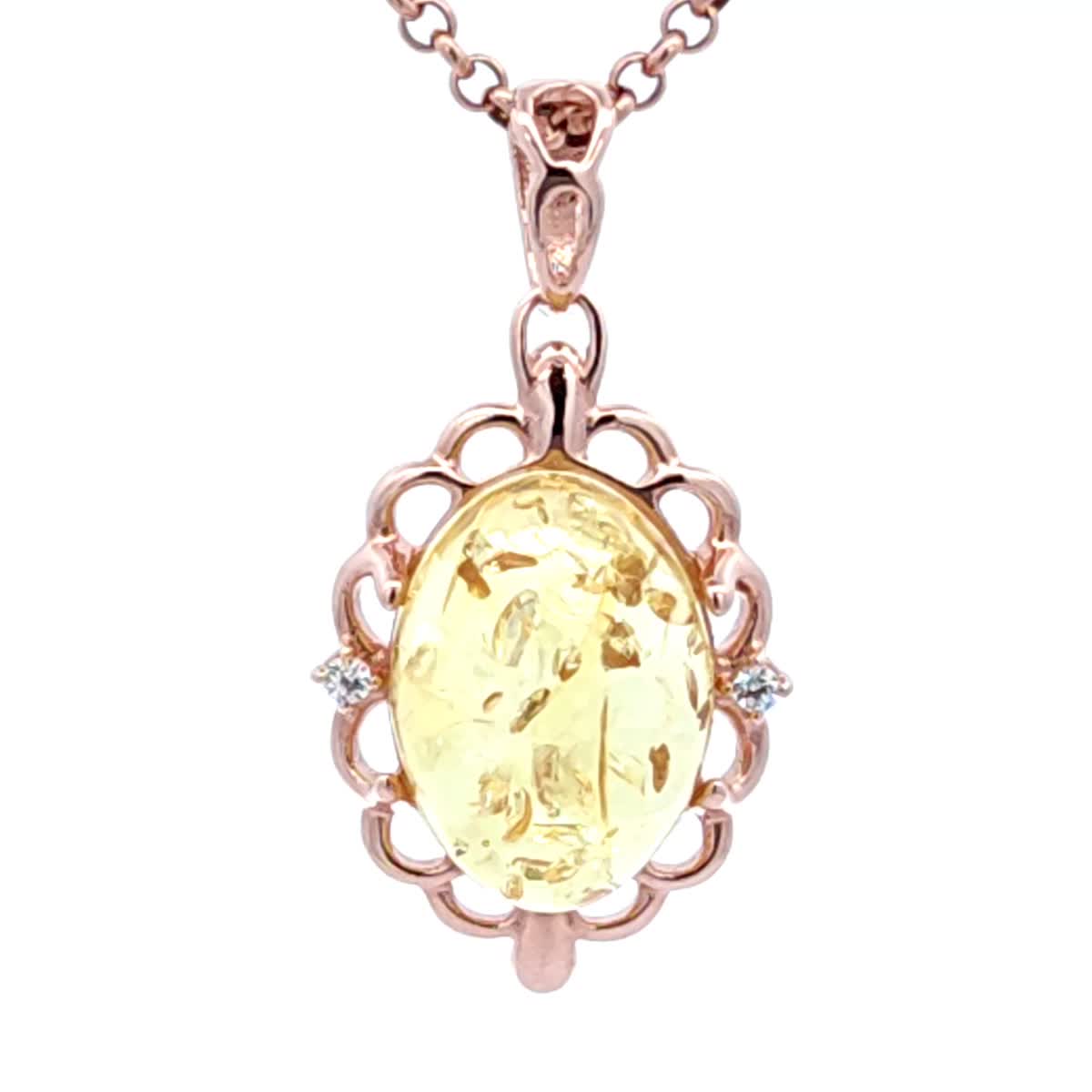Oval Lemon, Colorless Amber Silver Pendant — DARVIN (Pre-Order)