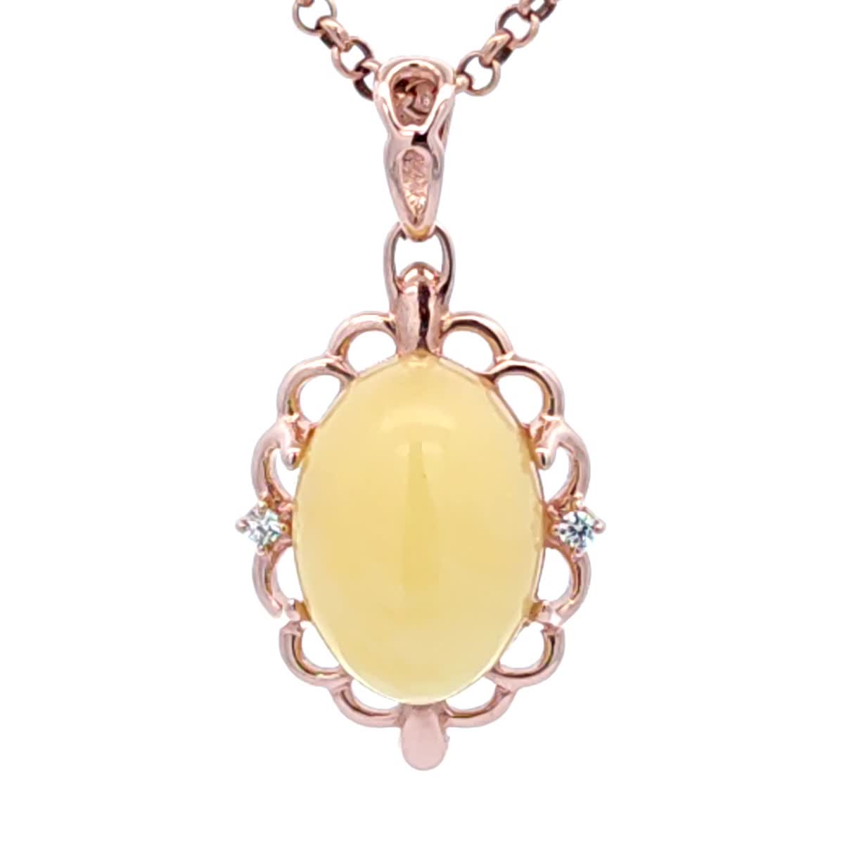 Oval White, Colorless Amber Silver Pendant — DARVIN (Pre-Order)