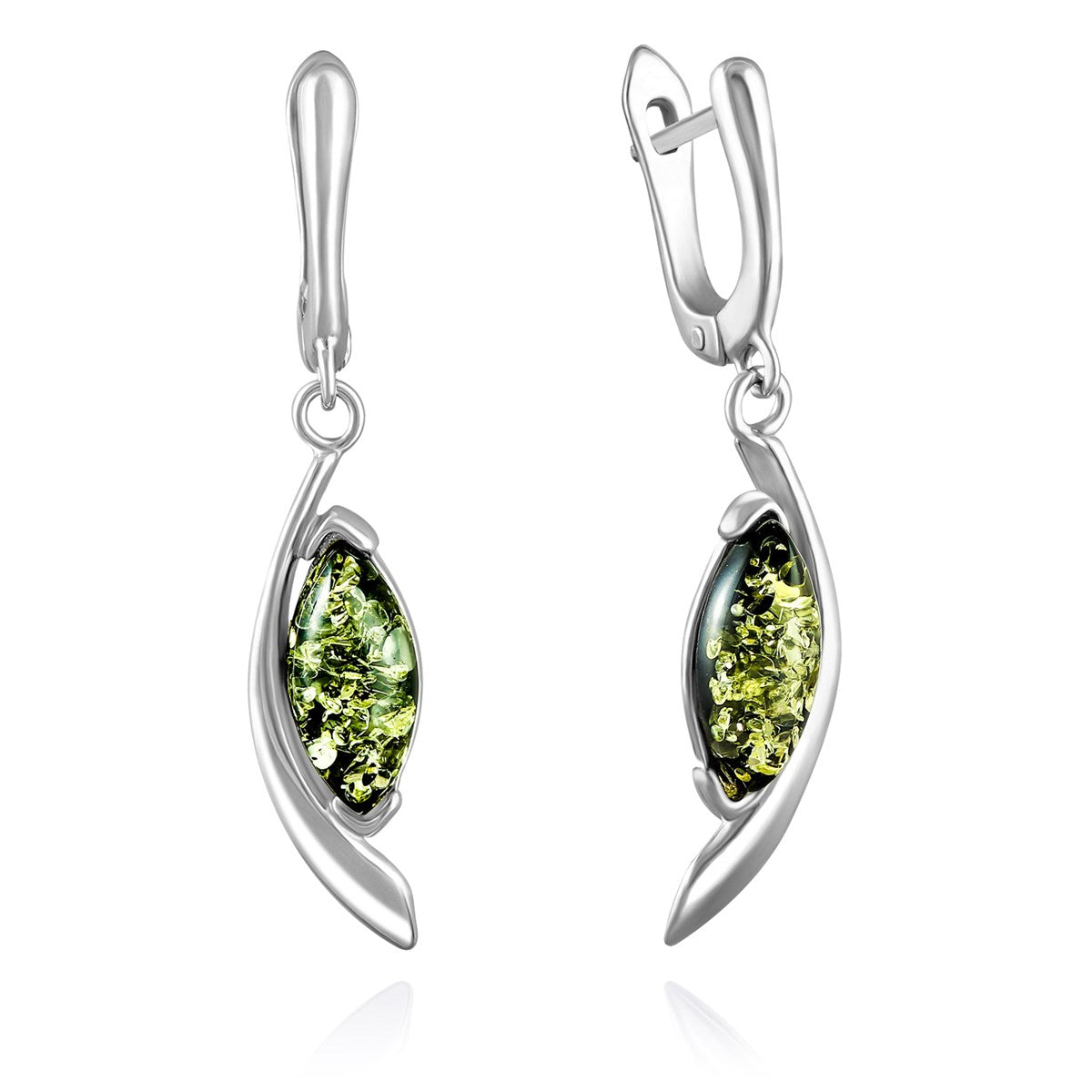 Marquise Green Amber Silver Earrings — DARVIN (Pre-Order)