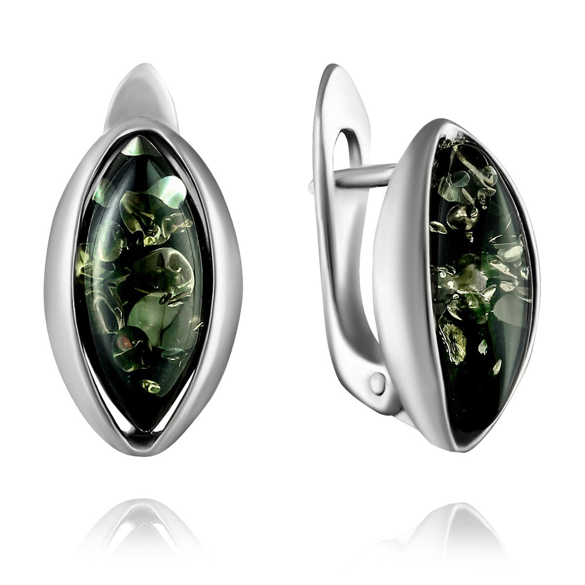 Marquise Green Amber Silver Earrings — DARVIN (Pre-Order)