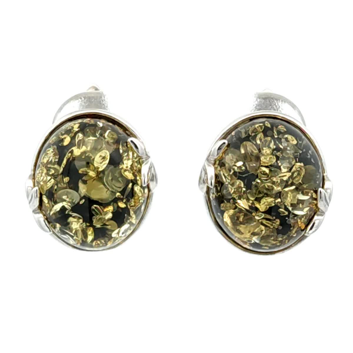 Oval Green Amber Silver Earrings — DARVIN (Pre-Order)