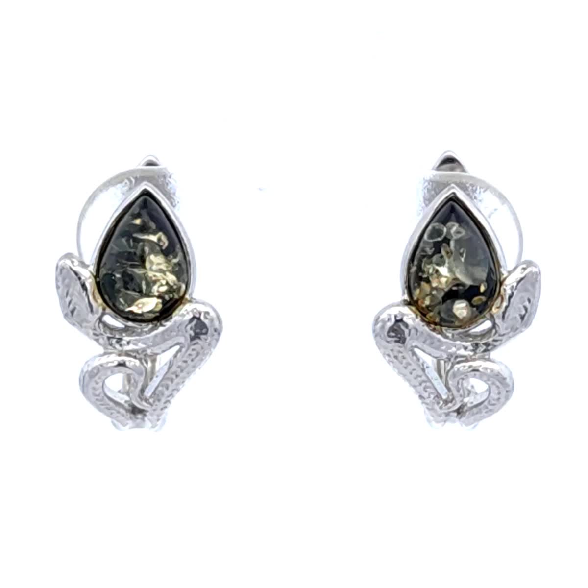 Teardrop Green Amber Silver Earrings — DARVIN (Pre-Order)