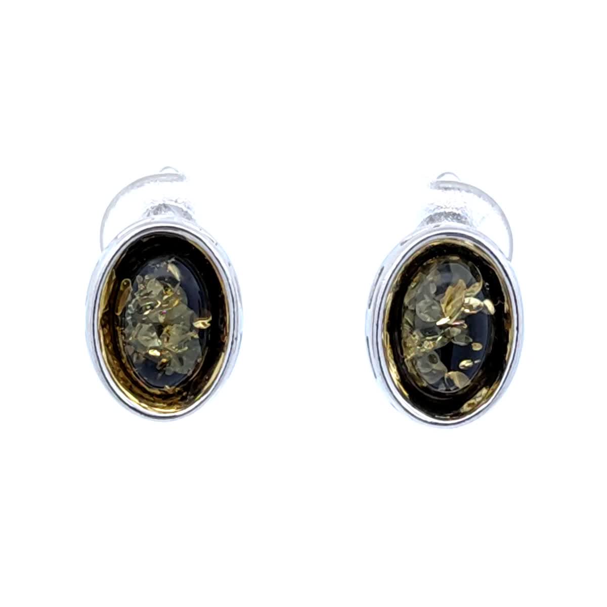 Oval Green Amber Silver Earrings — DARVIN (Pre-Order)
