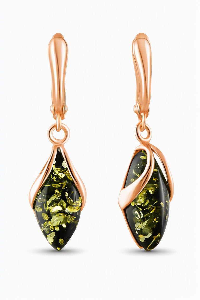 Marquise Green Amber Silver Earrings — DARVIN (Pre-Order)
