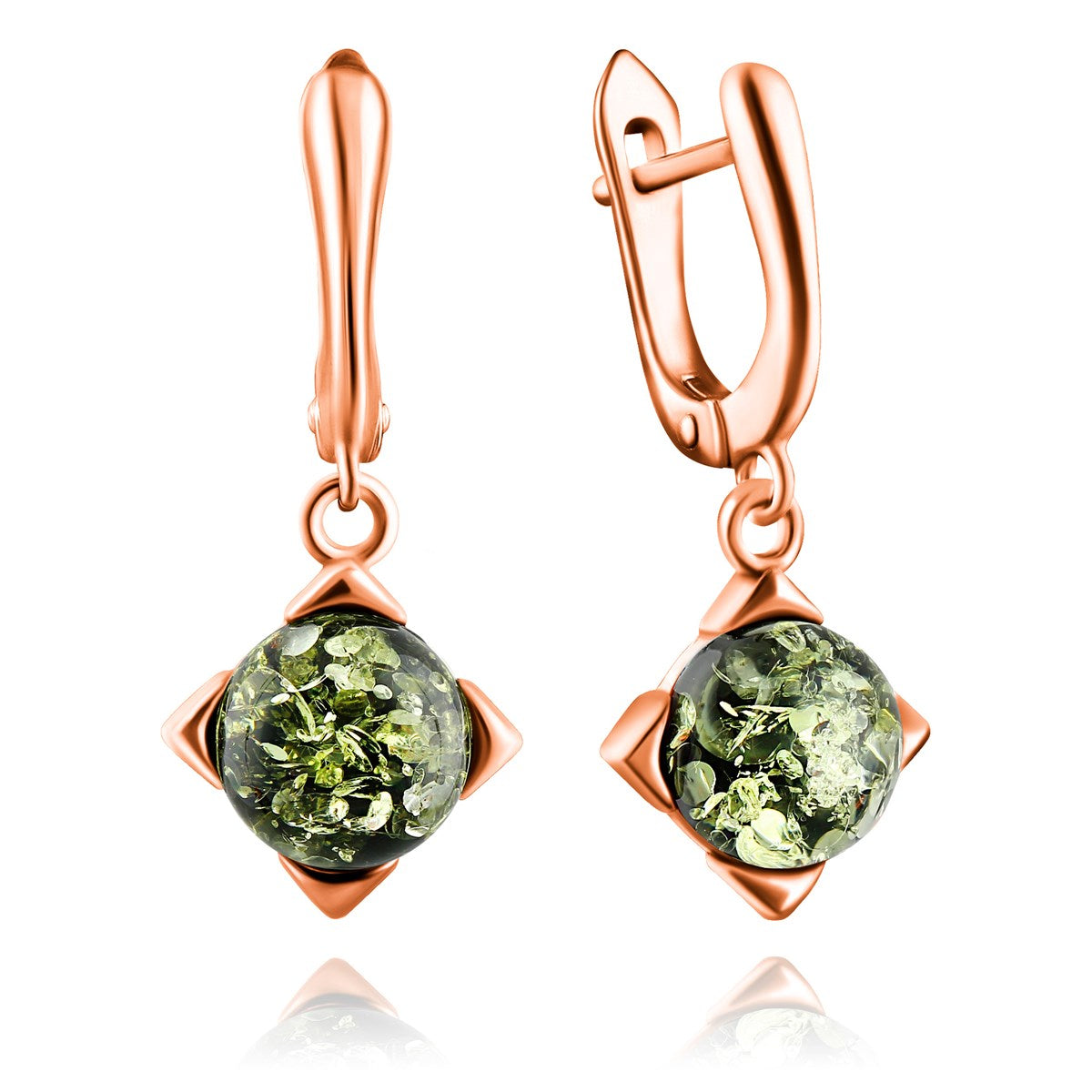 Round Green Amber Silver Earrings — DARVIN (Pre-Order)