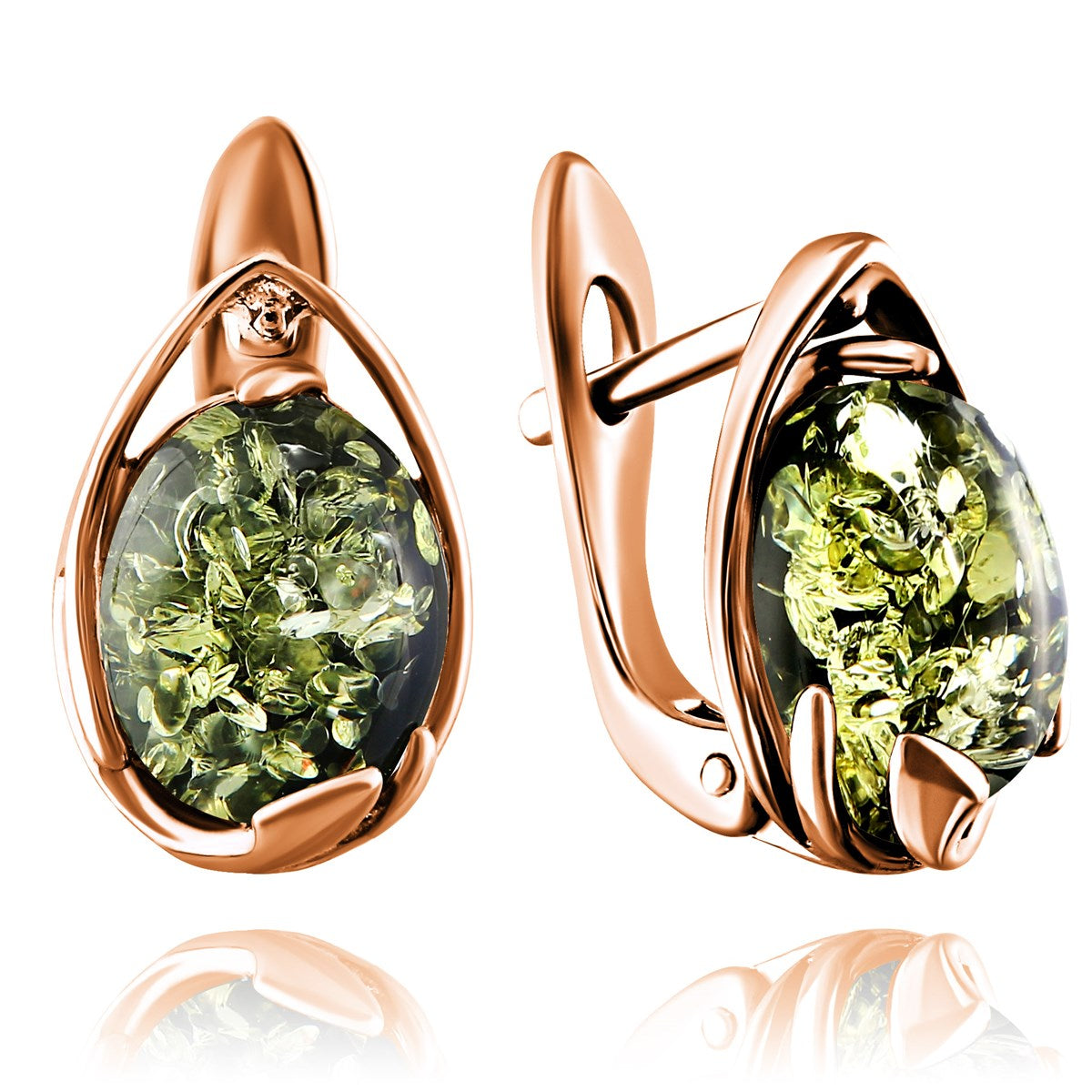 Oval Green Amber Silver Earrings — DARVIN (Pre-Order)