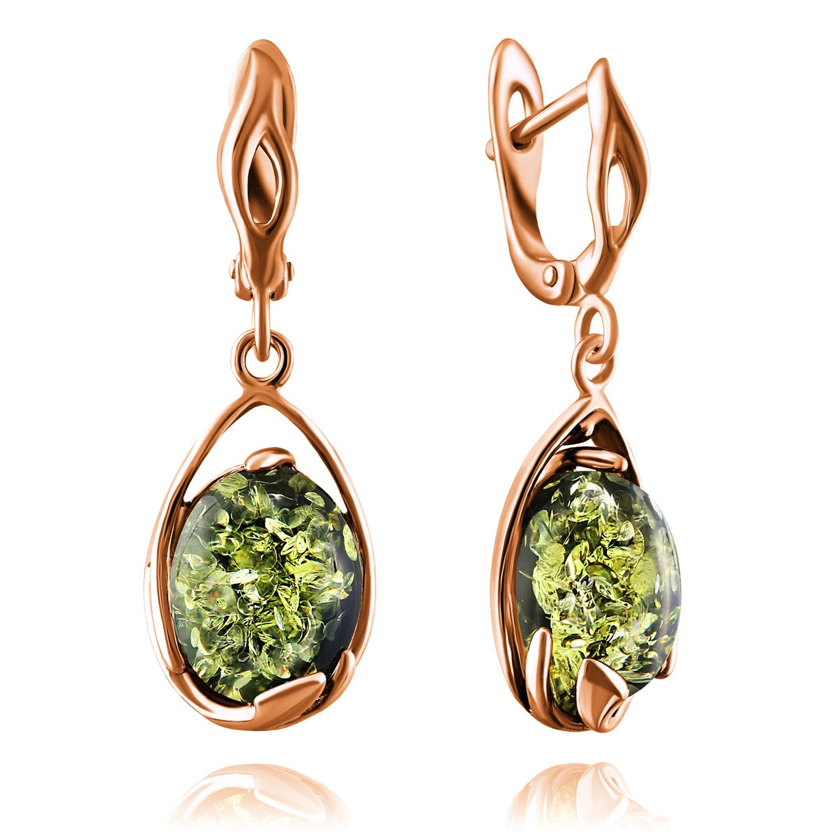 Oval Green Amber Silver Earrings — DARVIN (Pre-Order)
