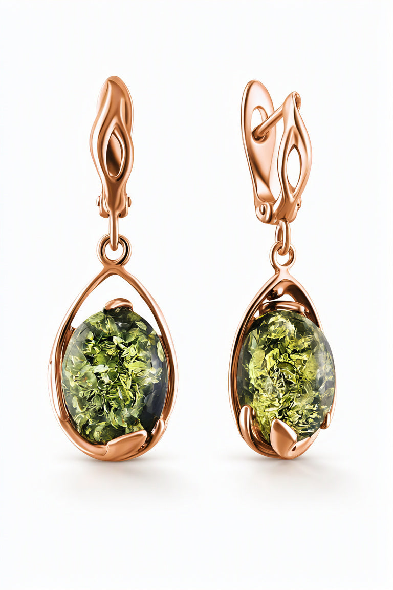 Oval Green Amber Silver Earrings — DARVIN (Pre-Order)
