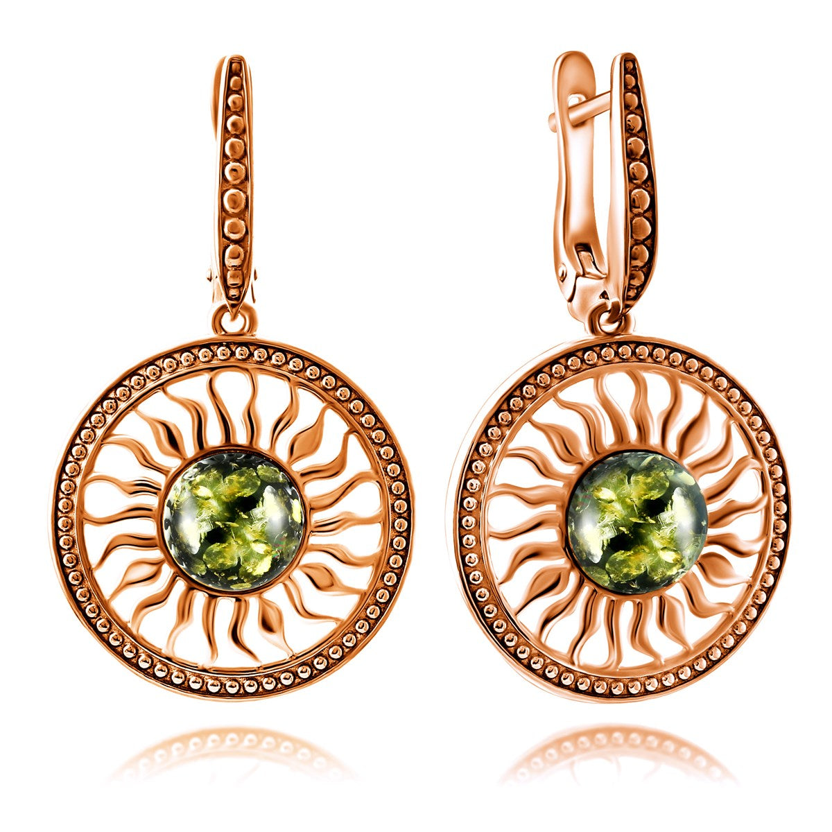 Round Green Amber Silver Earrings — DARVIN (Pre-Order)