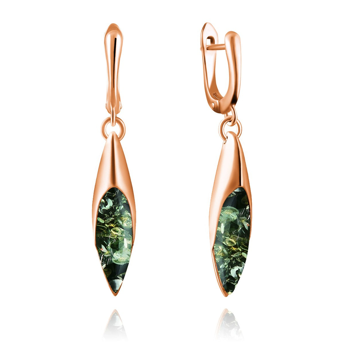 Marquise Green Amber Silver Earrings — DARVIN