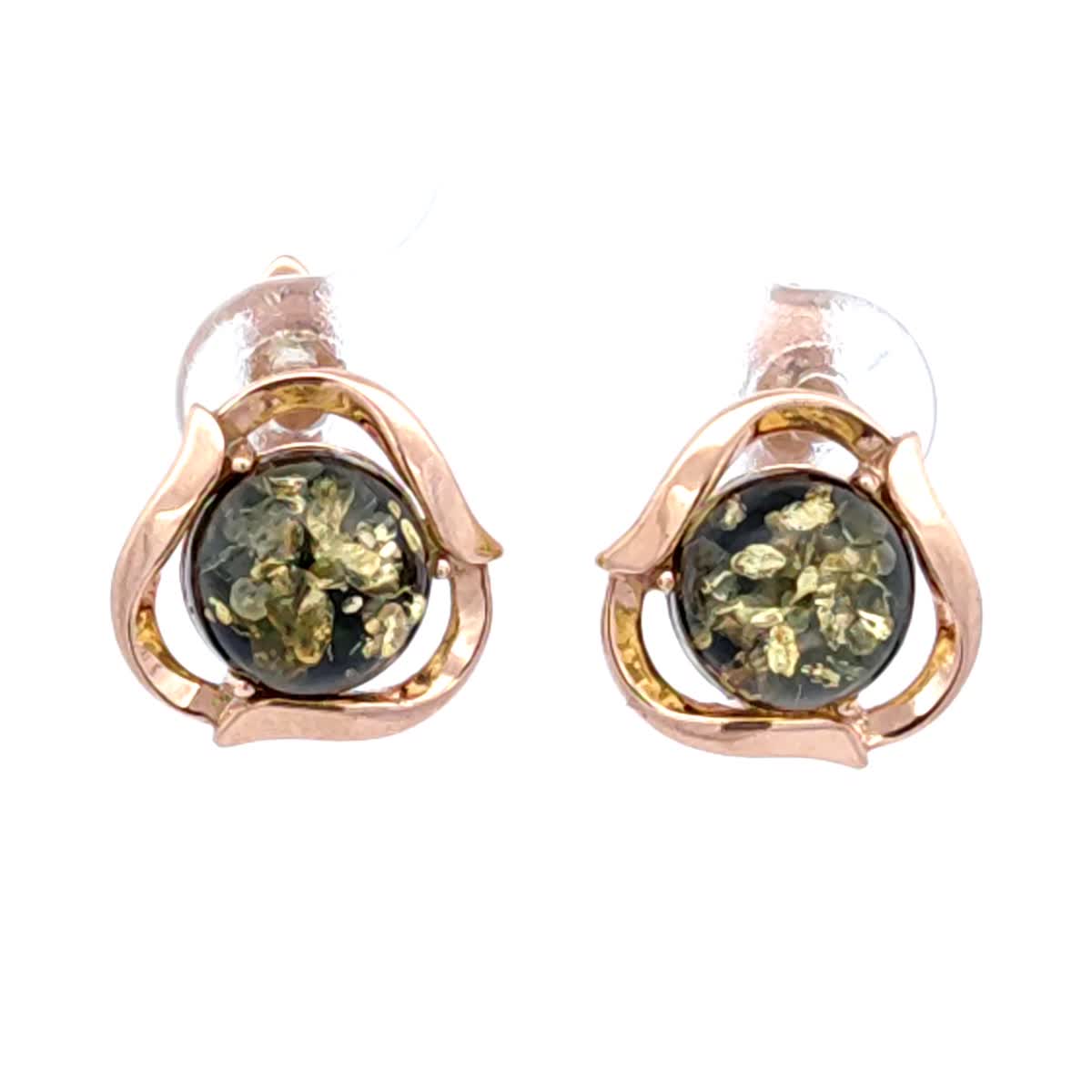 Round Green Amber Silver Earrings — DARVIN (Pre-Order)