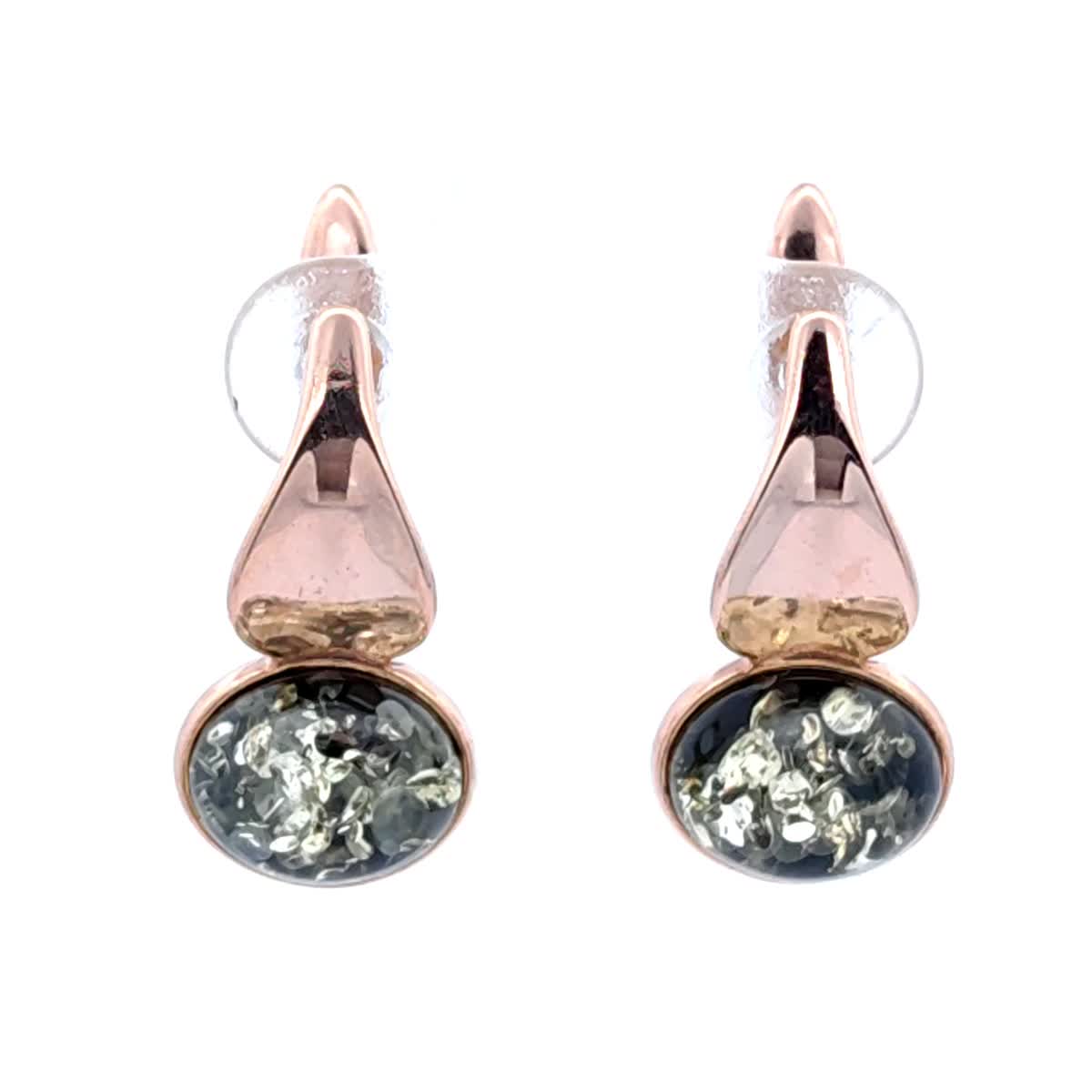 Oval Green Amber Silver Earrings — DARVIN (Pre-Order)