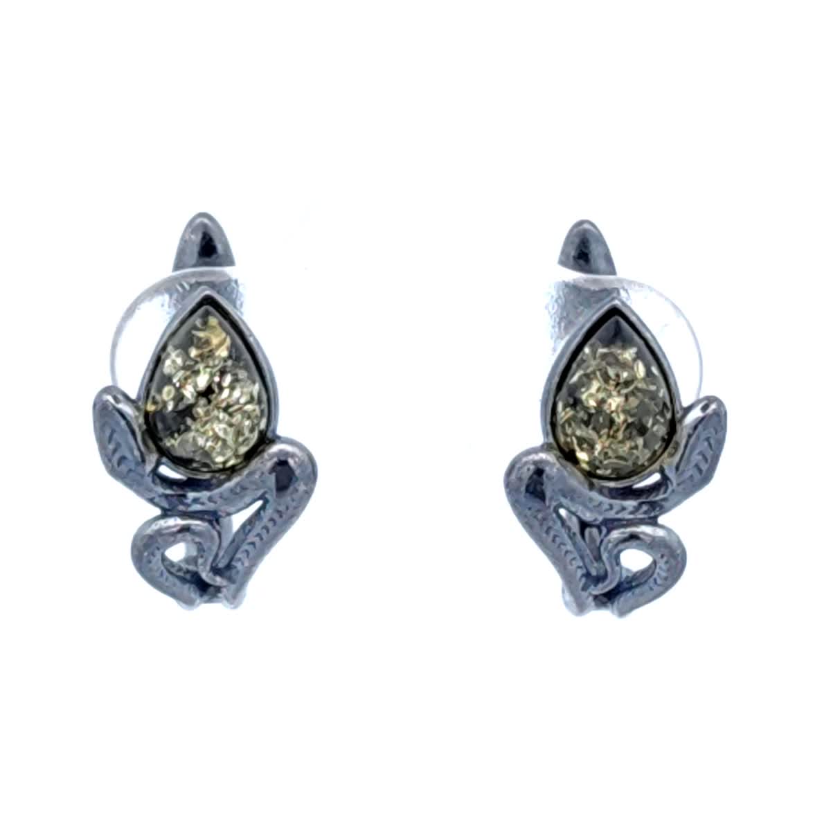 Teardrop Green Amber Silver Earrings — DARVIN (Pre-Order)