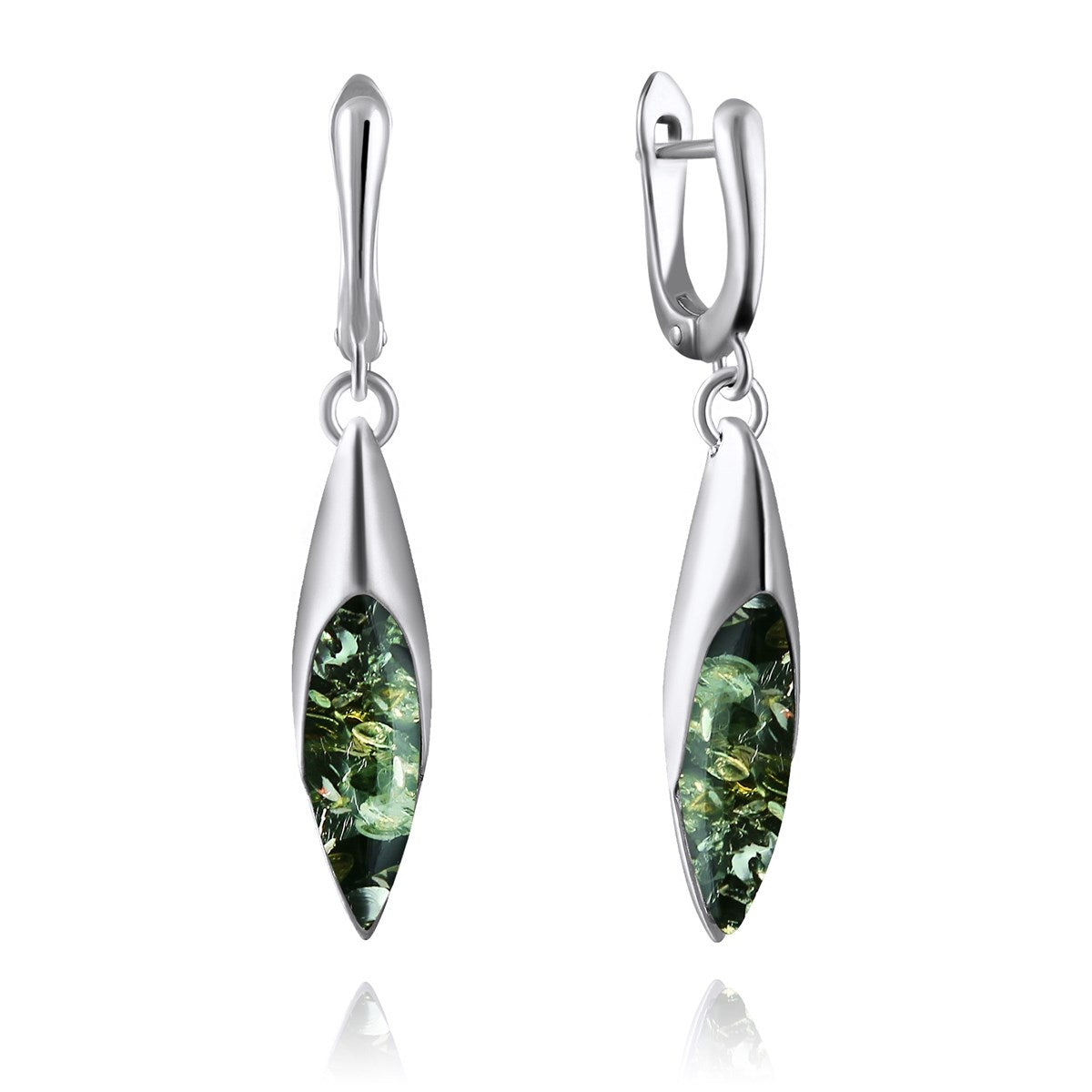 Marquise Green Amber Silver Earrings — DARVIN
