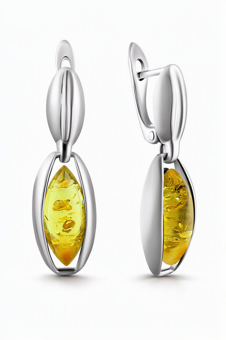 Marquise Lemon Amber Silver Earrings — DARVIN (Pre-Order)