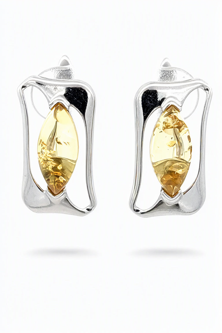 Marquise Lemon Amber Silver Earrings — DARVIN