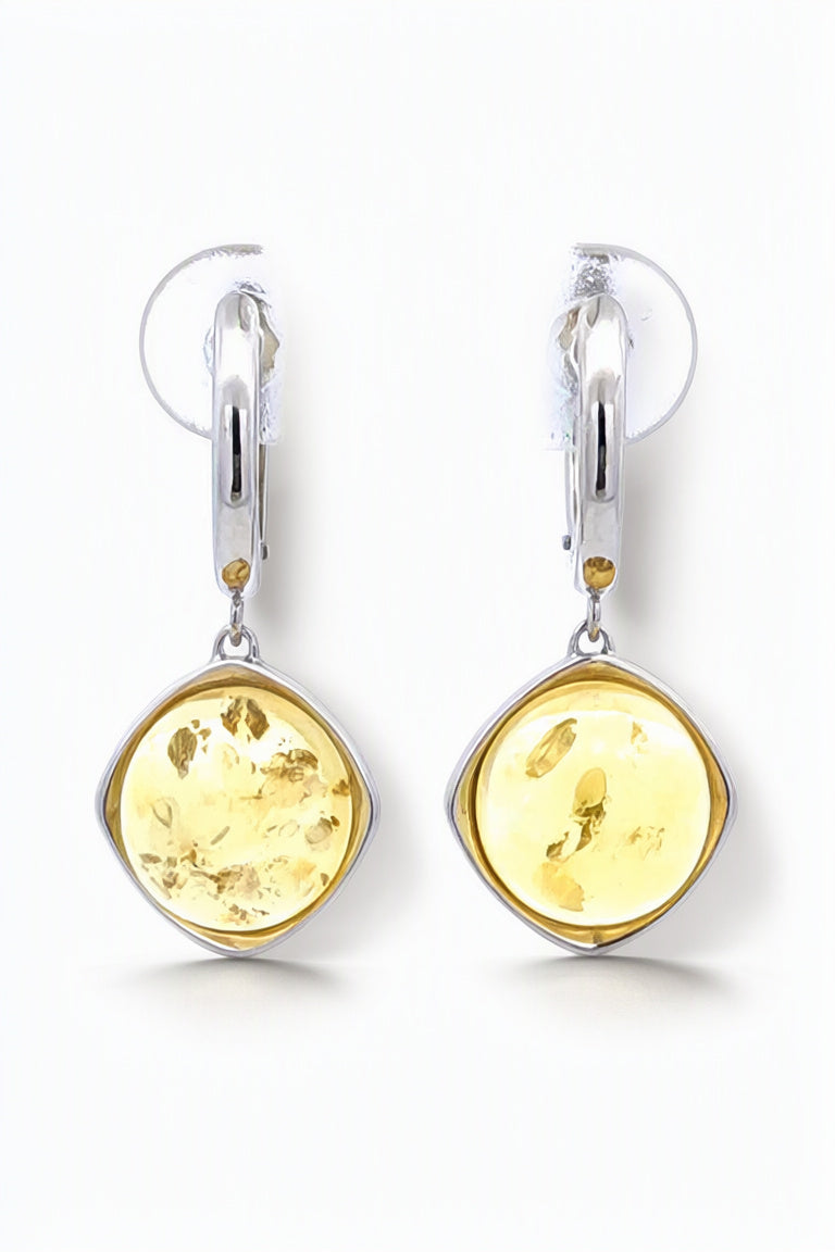 Round Lemon Amber Silver Earrings — DARVIN (Pre-Order)