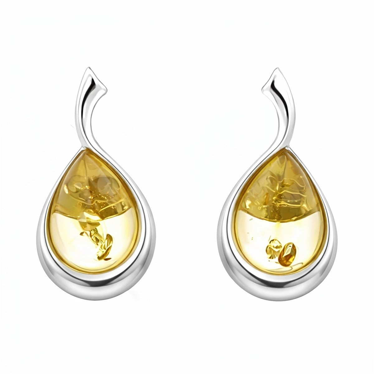 Teardrop Lemon Amber Silver Earrings — DARVIN (Pre-Order)