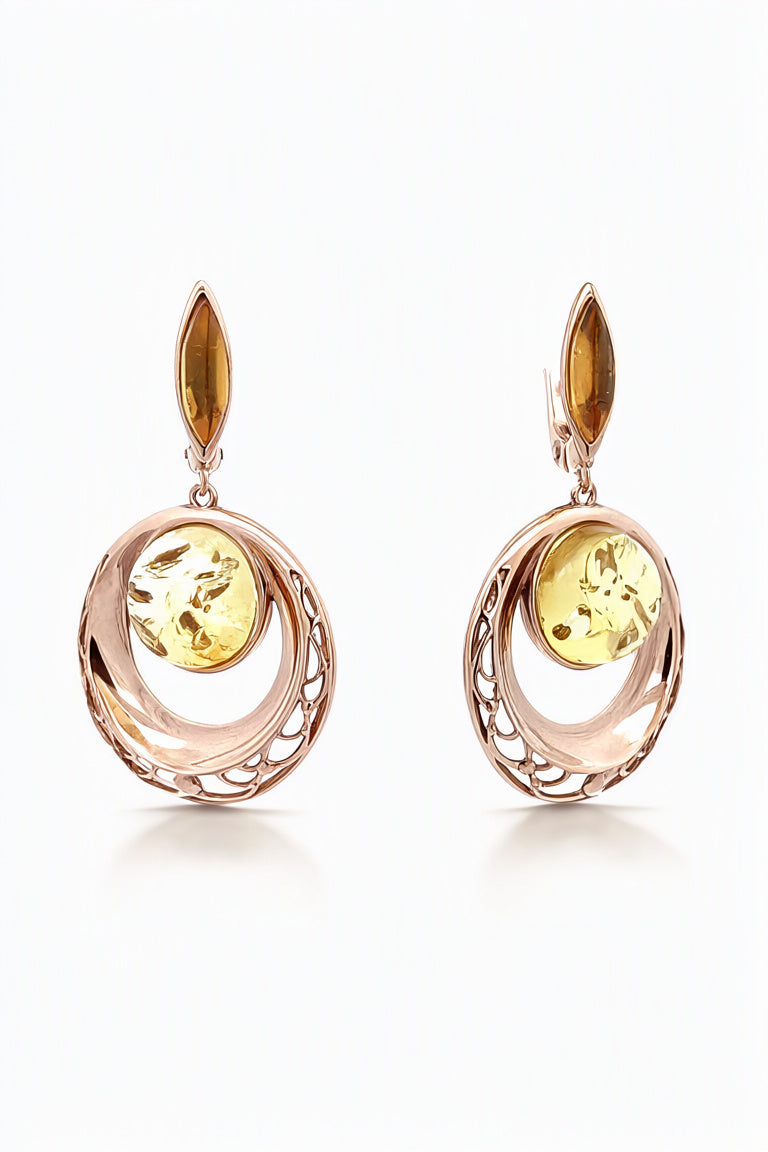 Round Lemon Amber Silver Earrings — DARVIN