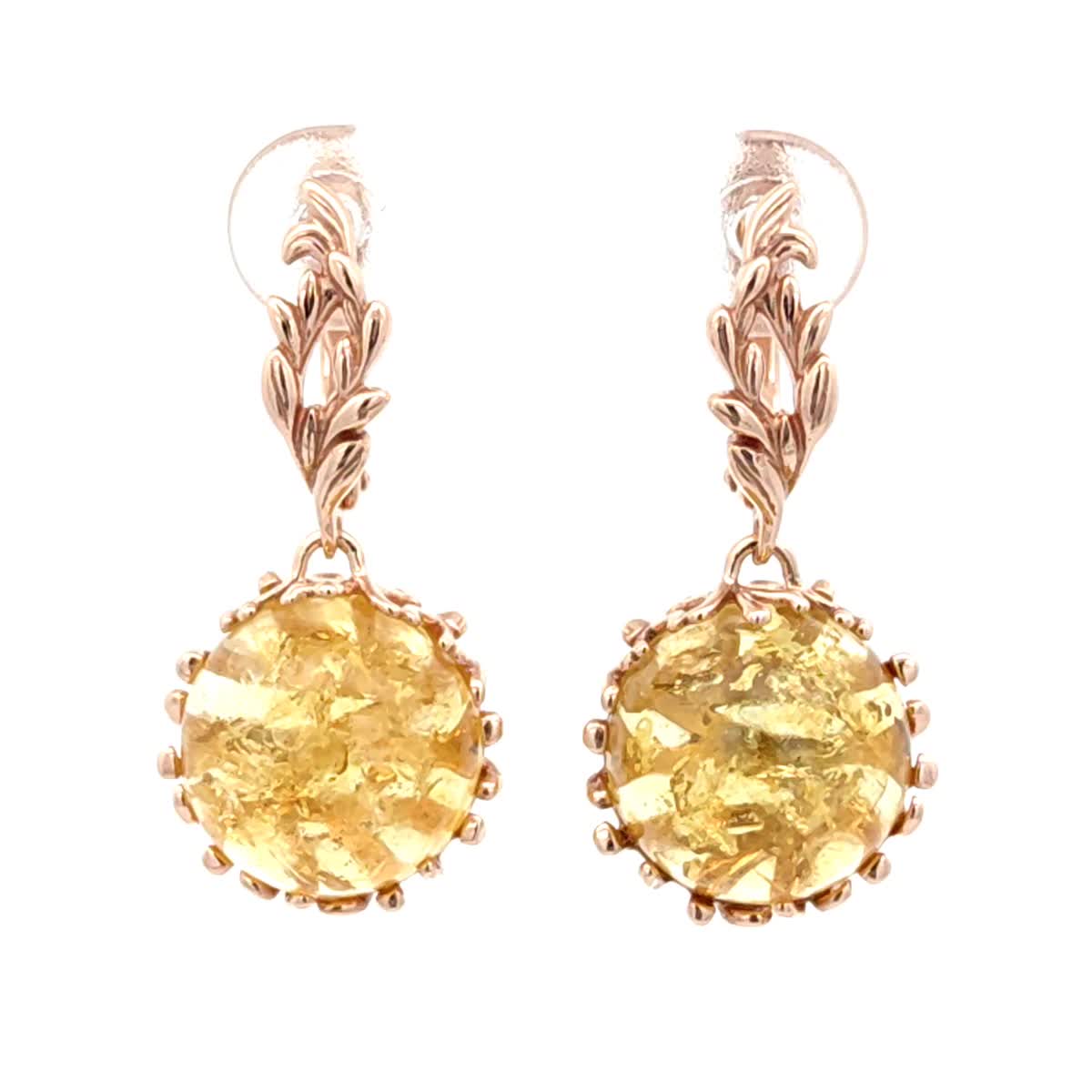 Round Lemon Amber Silver Earrings — DARVIN (Pre-Order)