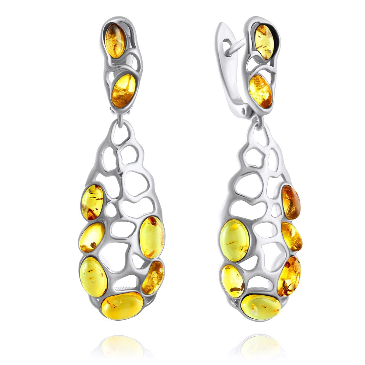 Oval Lemon Amber Silver Earrings — DARVIN (Pre-Order)