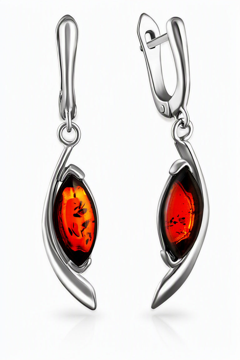 Marquise Cognac Amber Silver Earrings — DARVIN (Pre-Order)