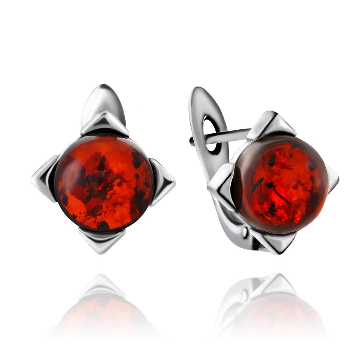 Round Cognac Amber Silver Earrings — DARVIN (Pre-Order)