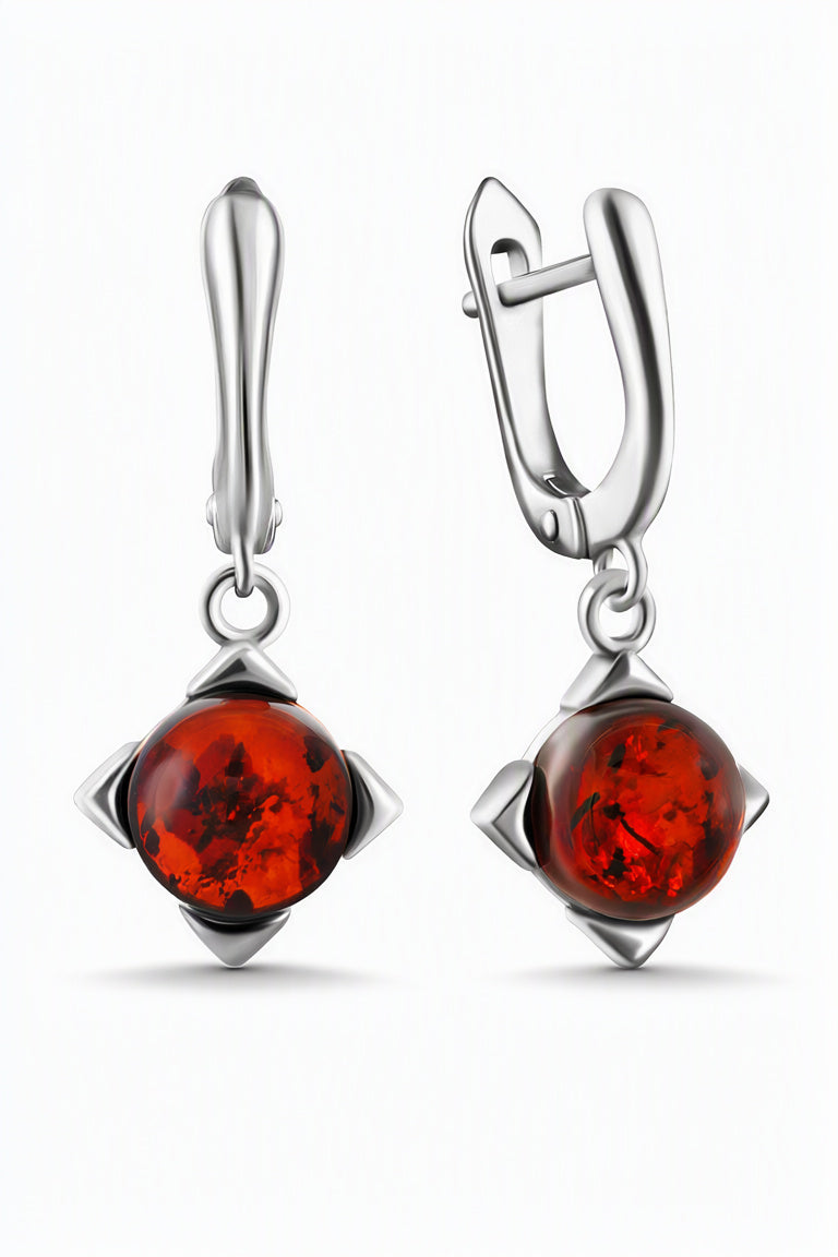Round Cognac Amber Silver Earrings — DARVIN (Pre-Order)