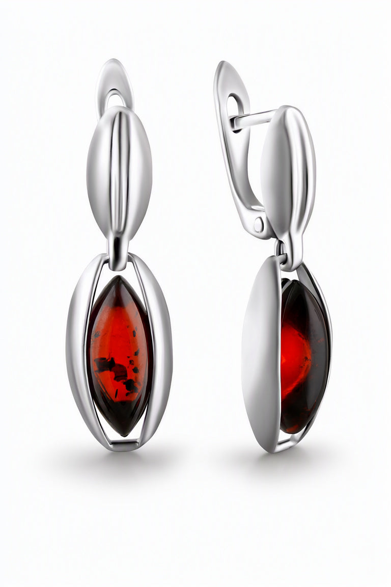 Marquise Cognac Amber Silver Earrings — DARVIN (Pre-Order)
