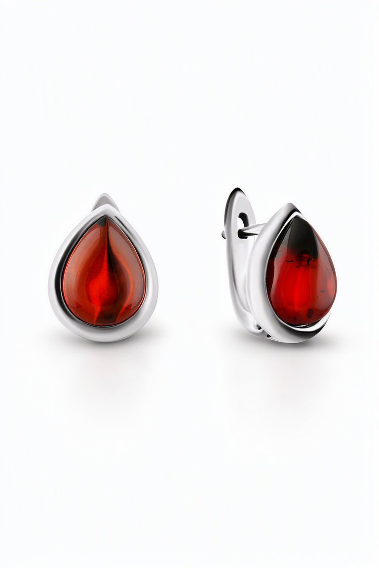 Teardrop Cognac Amber Silver Earrings — DARVIN (Pre-Order)