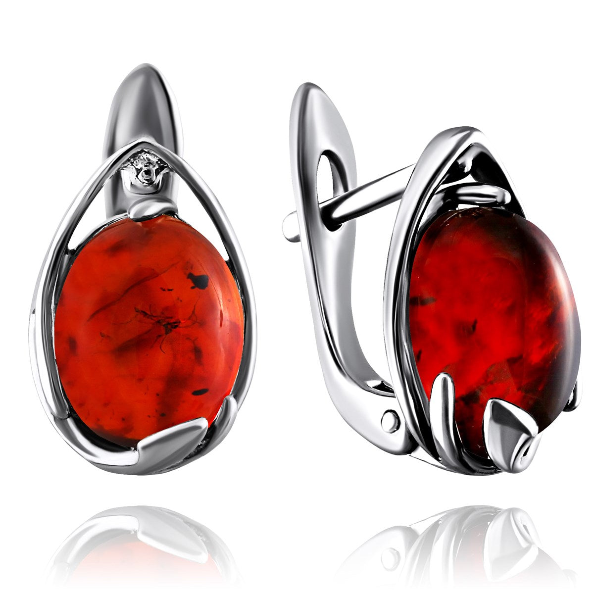 Oval Cognac Amber Silver Earrings — DARVIN (Pre-Order)