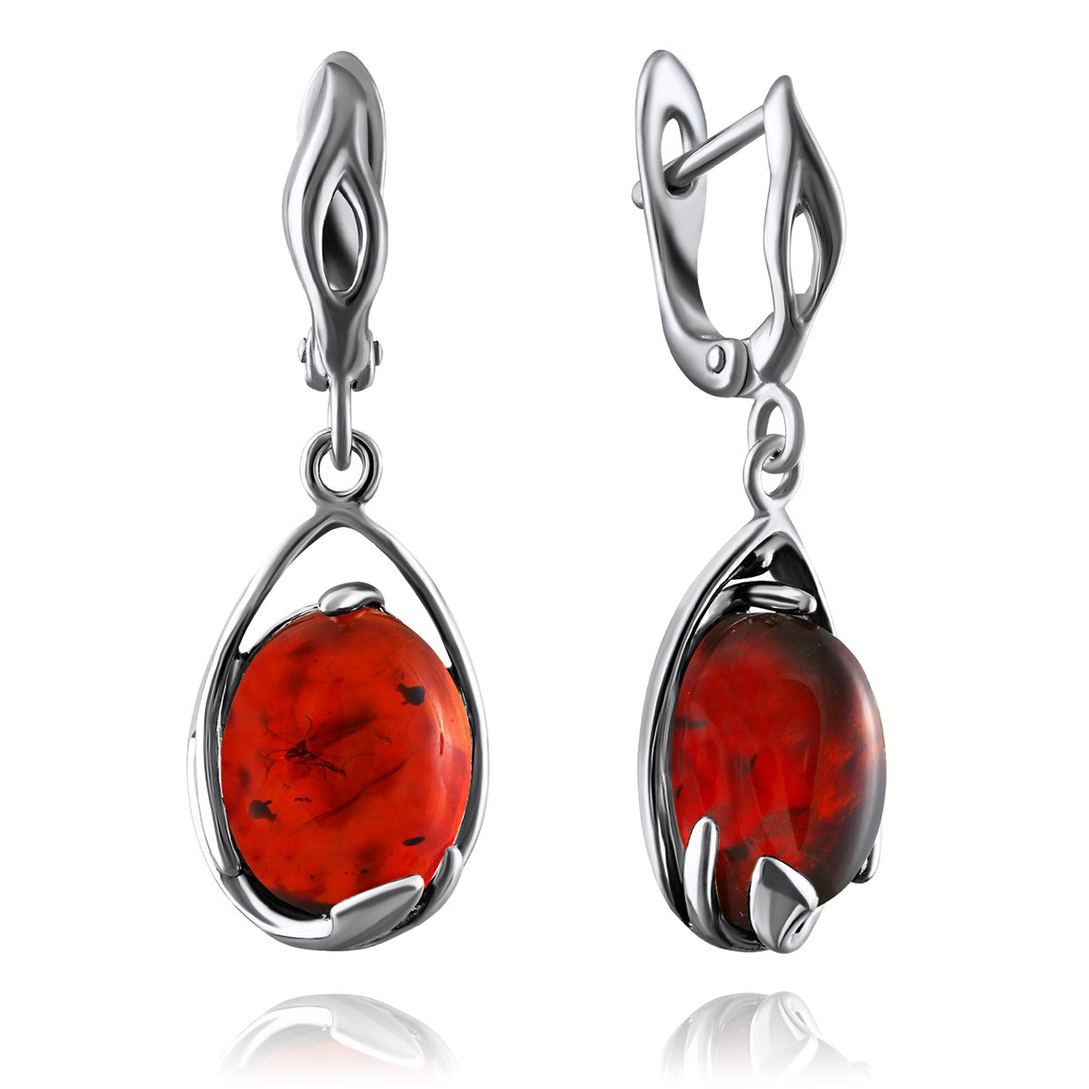 Oval Cognac Amber Silver Earrings — DARVIN (Pre-Order)