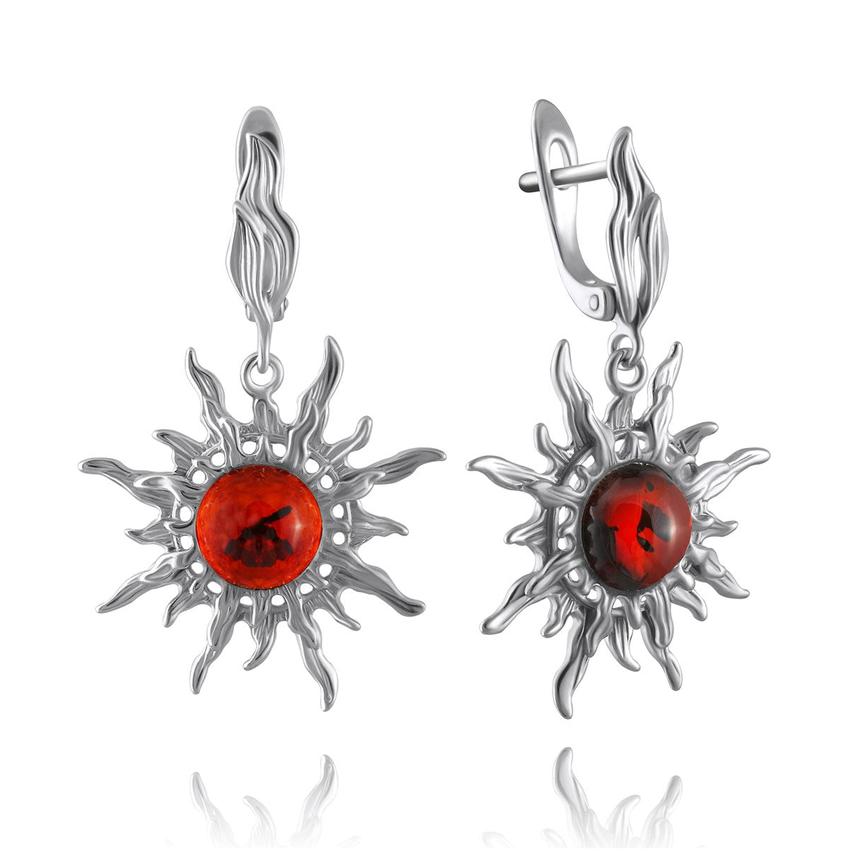 Round Cognac Amber Silver Earrings — DARVIN (Pre-Order)