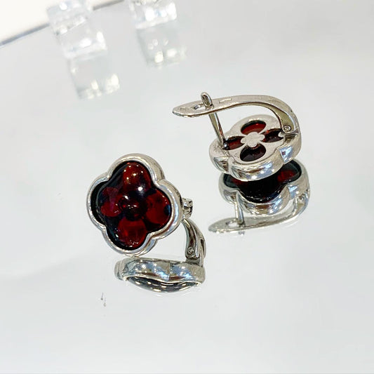 Серьги с янтарем "Клевер"