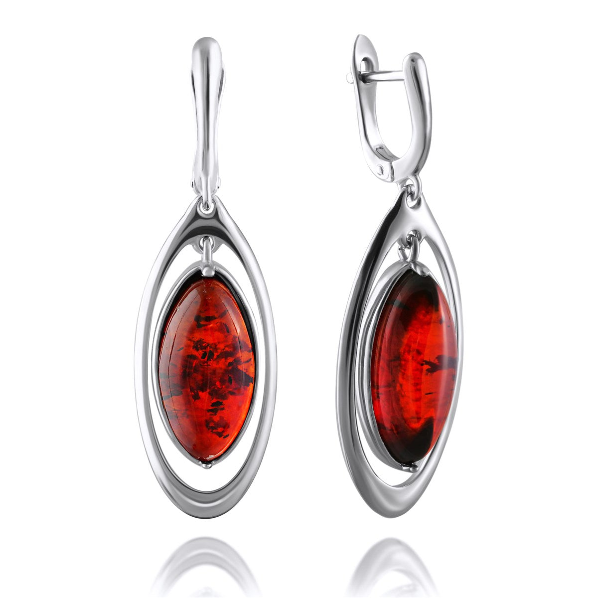 Oval Cognac Amber Silver Earrings — DARVIN (Pre-Order)
