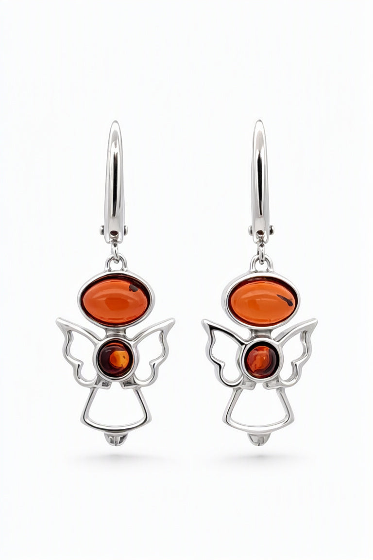 Oval Cognac Amber Silver Earrings — DARVIN (Pre-Order)