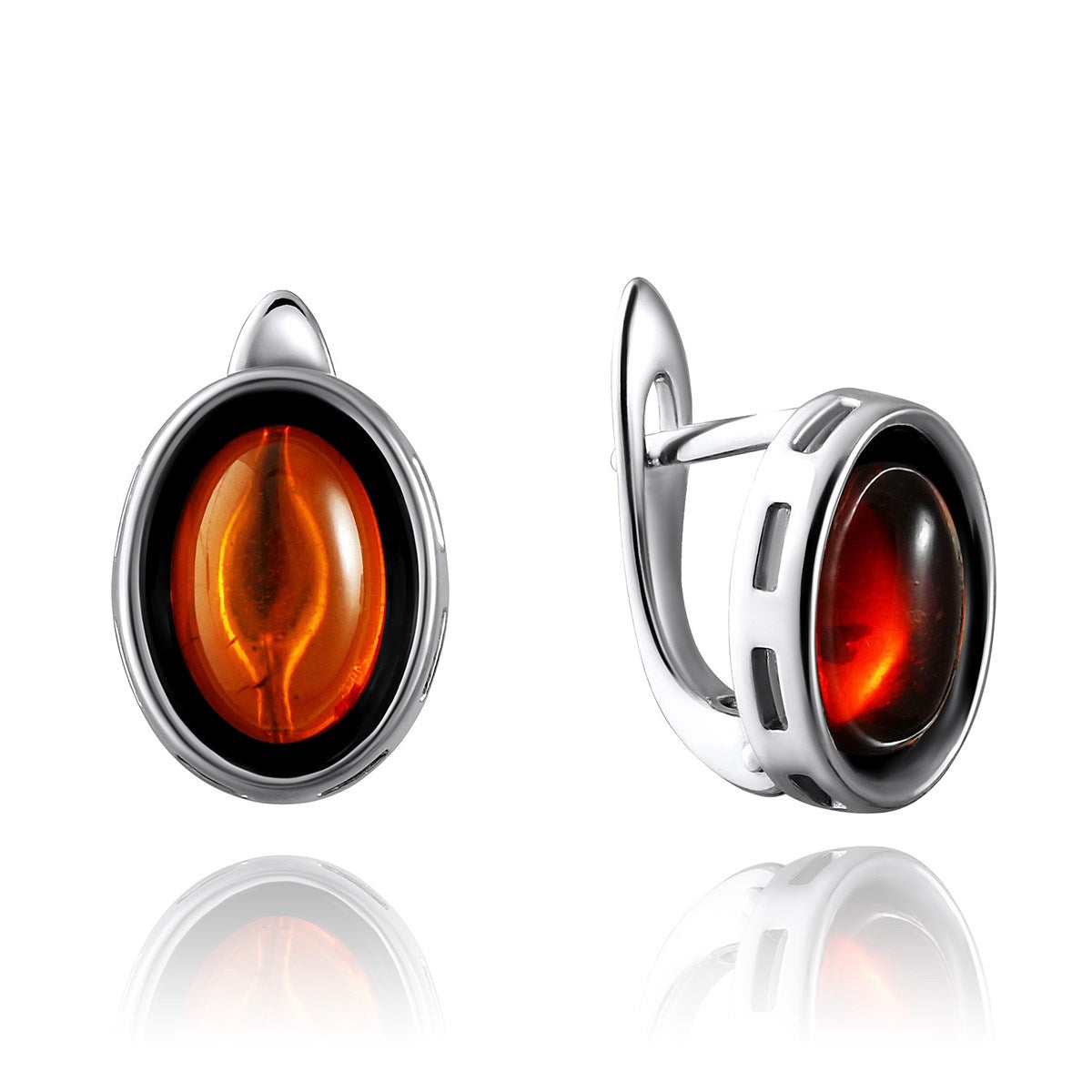 Oval Cognac Amber Silver Earrings — DARVIN (Pre-Order)
