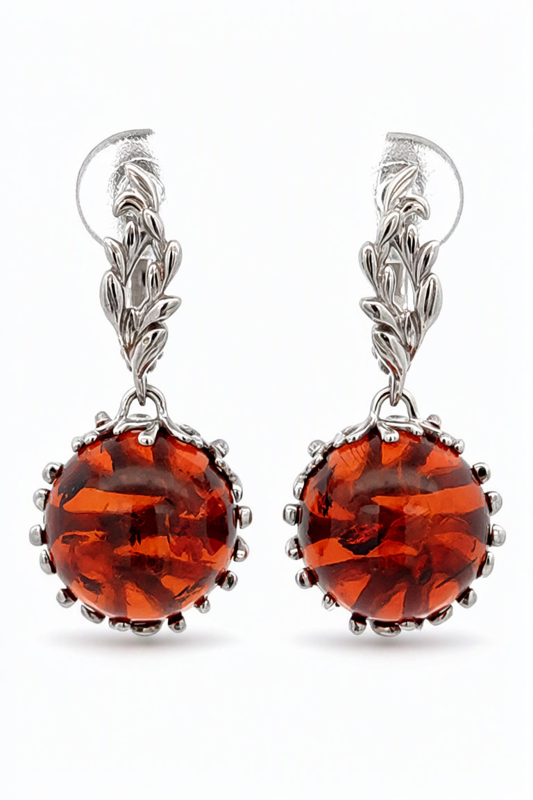 Round Cognac Amber Silver Earrings — DARVIN (Pre-Order)