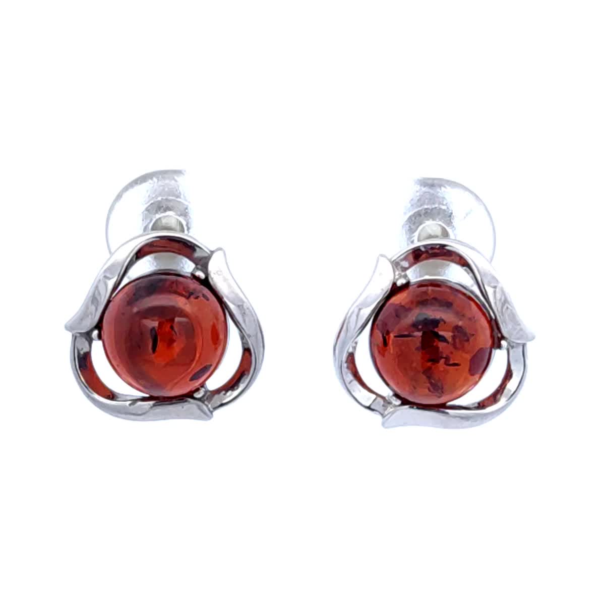 Round Cognac Amber Silver Earrings — DARVIN (Pre-Order)