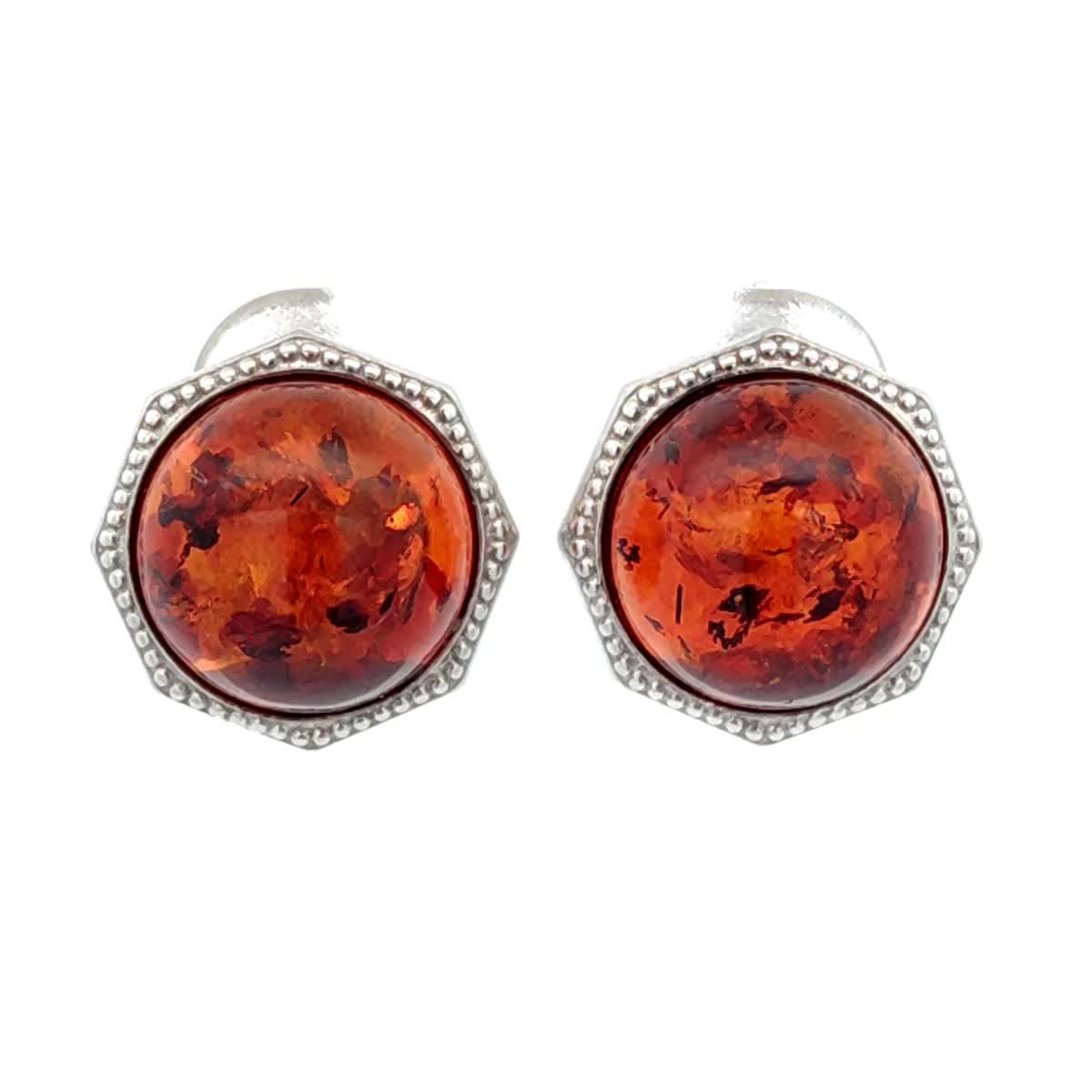 Round Cognac Amber Silver Earrings — DARVIN (Pre-Order)