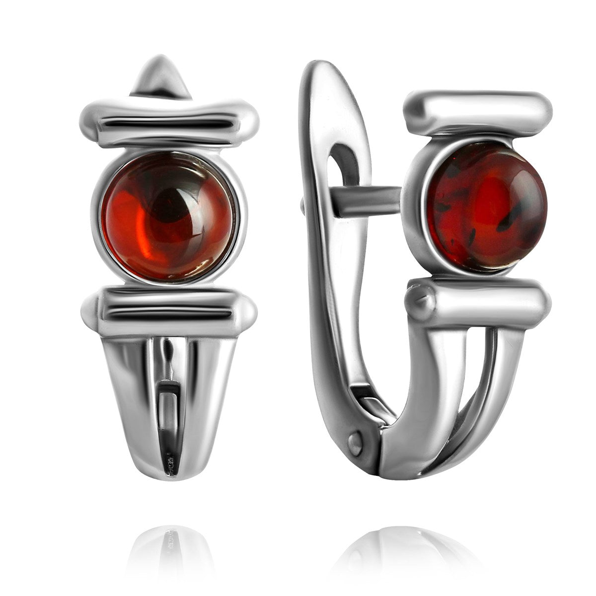 Round Cognac Amber Silver Earrings — DARVIN (Pre-Order)
