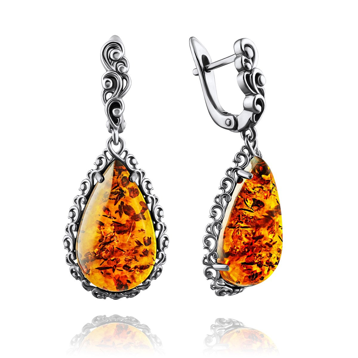 Teardrop Cognac Amber Silver Earrings — DARVIN (Pre-Order)