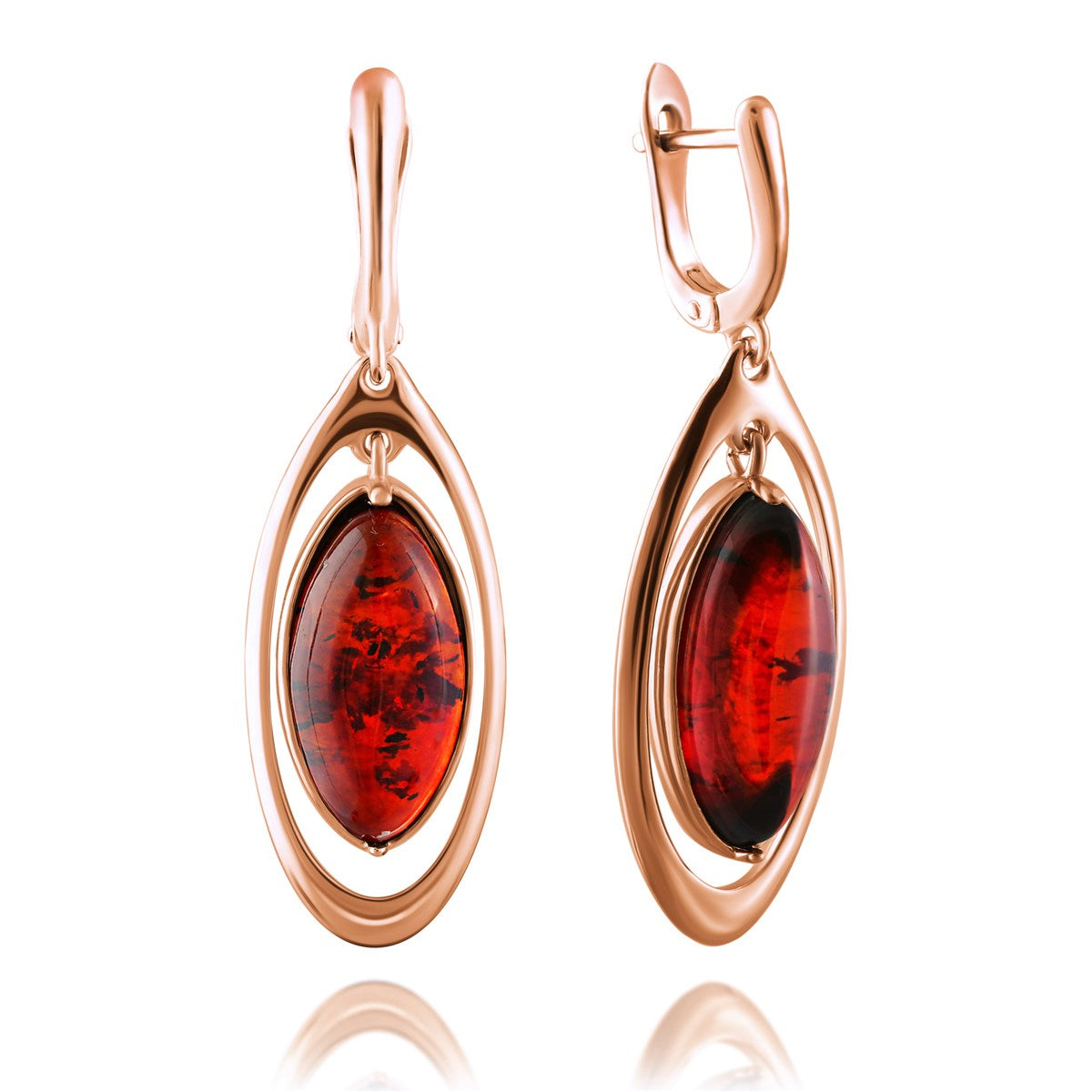 Oval Cognac Amber Silver Earrings — DARVIN